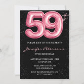 Black Pink 59歳の誕生日招待状 バルーン・グラム 招待状 (正面)