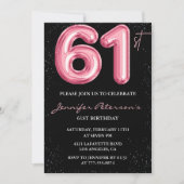 Black Pink 61歳の誕生日招待状 バルーン・グラム 招待状 (正面)