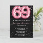 Black Pink 69歳の誕生日招待状 風船ゴージャス 招待状 (スタンド正面)