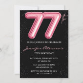 Black Pink 77歳の誕生日招待状 風船の華やかさ 招待状 (正面)