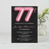 Black Pink 77歳の誕生日招待状 風船の華やかさ 招待状 (スタンド正面)