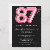 Black Pink 87歳の誕生日招待状 バルーン・グラム 招待状 (正面)