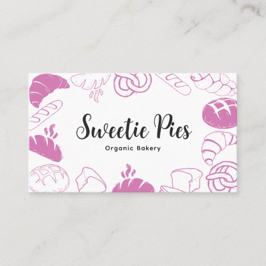 Black & Pink Baking & Cooking Bakery Illustration 名刺 (正面)