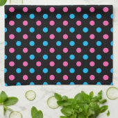 Black Pink Blue Polka Dot Pattern キッチンタオル (折り畳み)