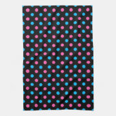 Black Pink Blue Polka Dot Pattern キッチンタオル (縦)