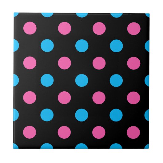 Black Pink Blue Polka Dot Pattern タイル (正面)