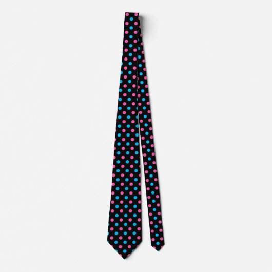 Black Pink Blue Polka Dot Pattern ネクタイ (正面)
