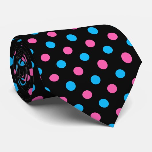 Black Pink Blue Polka Dot Pattern ネクタイ (ロール)