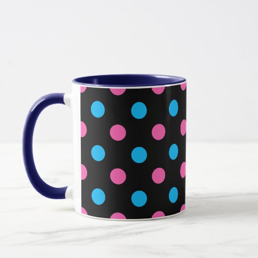 Black Pink Blue Polka Dot Pattern マグカップ (左)