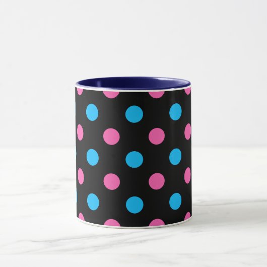 Black Pink Blue Polka Dot Pattern マグカップ (中央)