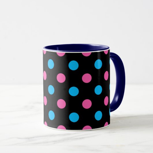 Black Pink Blue Polka Dot Pattern マグカップ (正面右)