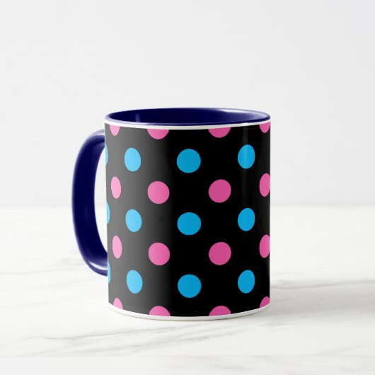 Black Pink Blue Polka Dot Pattern マグカップ (正面左)