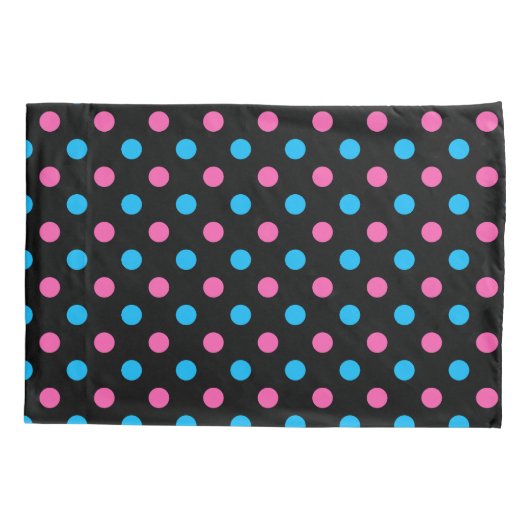Black Pink Blue Polka Dot Pattern 枕カバー (裏面)