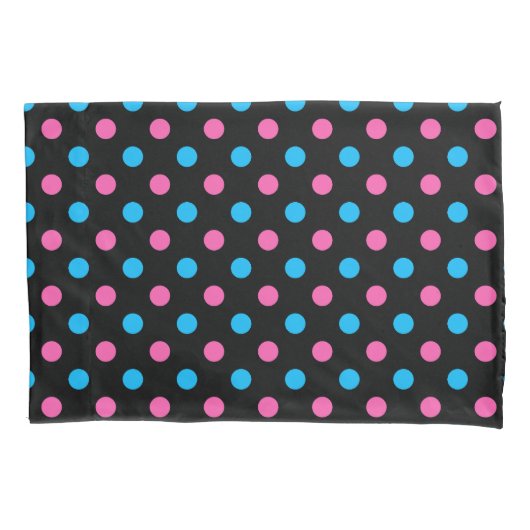 Black Pink Blue Polka Dot Pattern 枕カバー (正面)