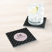 Black & Pink Bow Monogram ガラスコースター (アングル)