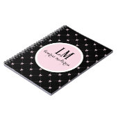 Black & Pink Bow Monogram ノートブック (左側)