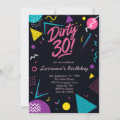 Black Pink Dirty 30 レトロ  招待状 (正面)