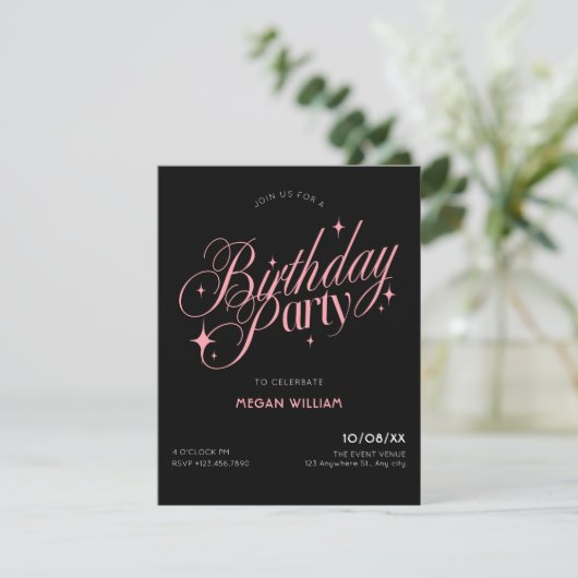 Black Pink elegant birthday 招待状 (スタンド正面)