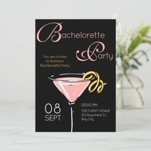 Black pink fancy cocktail bachelorette 招待状 (スタンド正面)