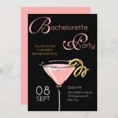 Black pink fancy cocktail bachelorette 招待状 (正面/裏面)