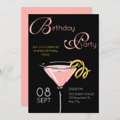 Black pink fancy cocktail birthday 招待状 (正面/裏面)