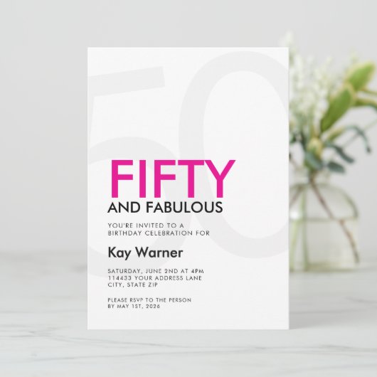 Black Pink Fifty and Fabulous 50th Birthday 招待状 (スタンド正面)