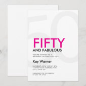 Black Pink Fifty and Fabulous 50th Birthday 招待状 (正面/裏面)