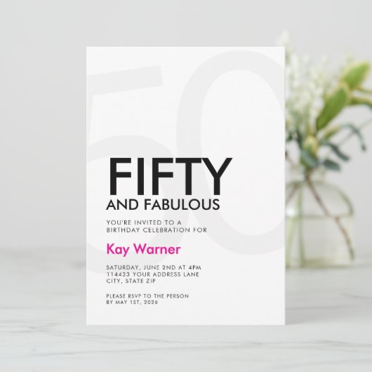 Black Pink Fifty and Fabulous 50th Birthday 招待状 (スタンド正面)