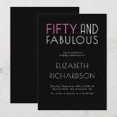 Black Pink Fifty and Fabulous 50th Birthday Party 招待状 (正面/裏面)