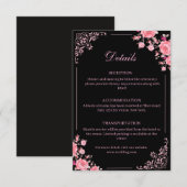 Black & Pink Floral Wedding Enclosure Card エンクロージャーカード (正面/裏面)