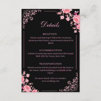 Black & Pink Floral Wedding Enclosure Card エンクロージャーカード