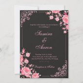 Black & Pink Floral Wedding Invitation 招待状 (正面)