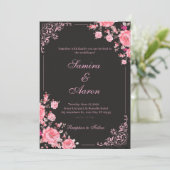 Black & Pink Floral Wedding Invitation 招待状 (スタンド正面)