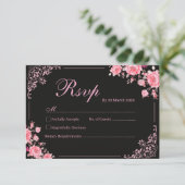 Black & Pink Floral Wedding RSVP Card (スタンド正面)