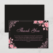 Black & Pink Floral Wedding Thank You Card サンキューカード (正面/裏面)