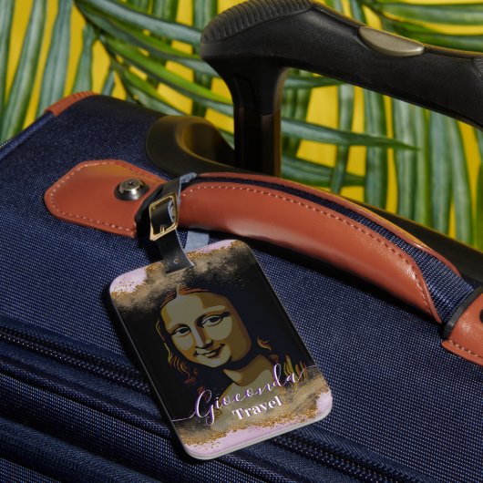 Black Pink Glitter Leonardo Da Vinci Gioconda ラゲッジタグ (正面インサイチュ1)