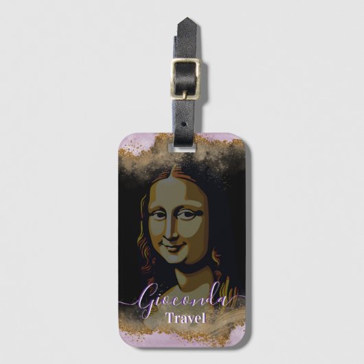 Black Pink Glitter Leonardo Da Vinci Gioconda ラゲッジタグ (正面縦)
