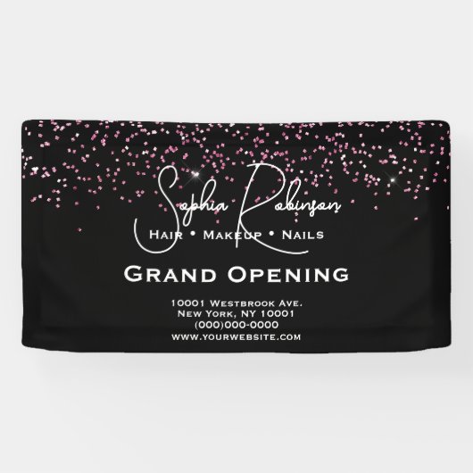 Black & Pink Glitter Salon Grand Opening Banner 横断幕 (横)