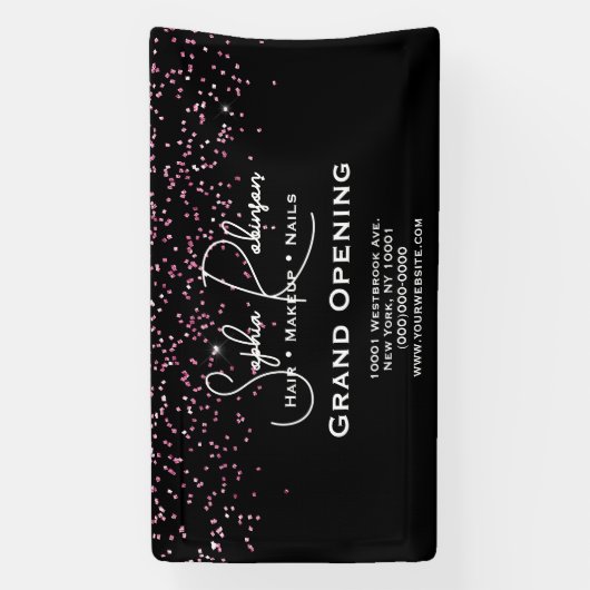 Black & Pink Glitter Salon Grand Opening Banner 横断幕 (縦)