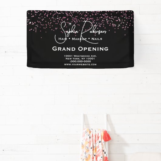 Black & Pink Glitter Salon Grand Opening Banner 横断幕 (インサイチュ)