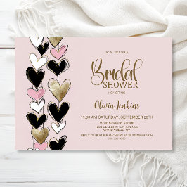 Black Pink Gold Hearts Bridal Shower 招待状