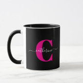 Black Pink Modern Stylish Script Monogram Name マグカップ (左)