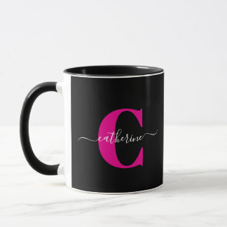 Black Pink Modern Stylish Script Monogram Name マグカップ