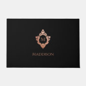 Black Pink Monogram Elegant Rose Gold Crest Name ドアマット (正面)