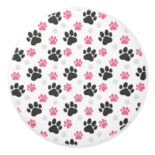 Black Pink Paw Print Dog Owner Puppy Lover Pets セラミックノブ (正面)