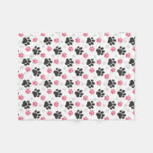 Black Pink Paw Print Dog Owner Puppy Lover Pets フリースブランケット (正面(横))