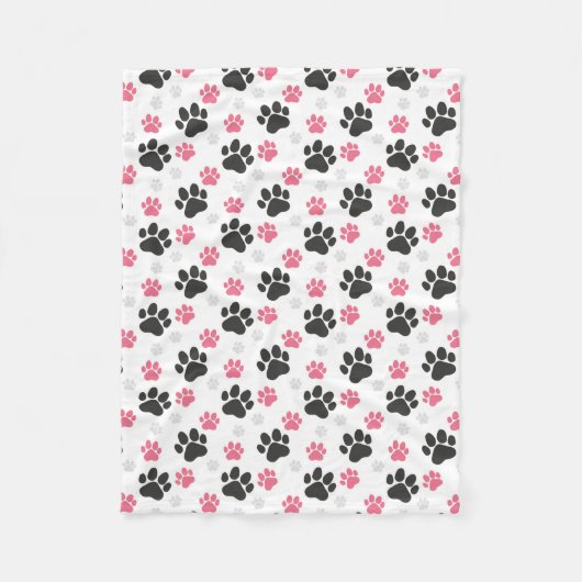 Black Pink Paw Print Dog Owner Puppy Lover Pets フリースブランケット (正面)