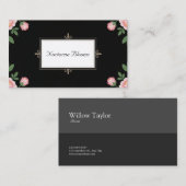 Black Pink Peony Floral Gold Scroll 名刺 (正面/裏面)