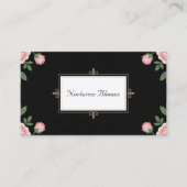 Black Pink Peony Floral Gold Scroll 名刺 (正面)