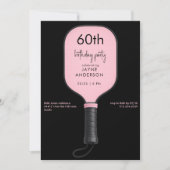 Black & Pink Pickleball 60th Birthdday Party 招待状 (正面)